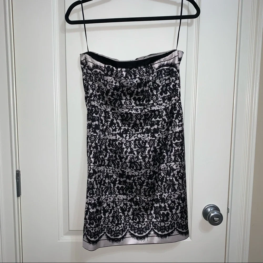 NWOT Tibi Black & Ivory Floral Silk Blend Strapless Dress SZ 8 w/ Measur… - Picture 4 of 16